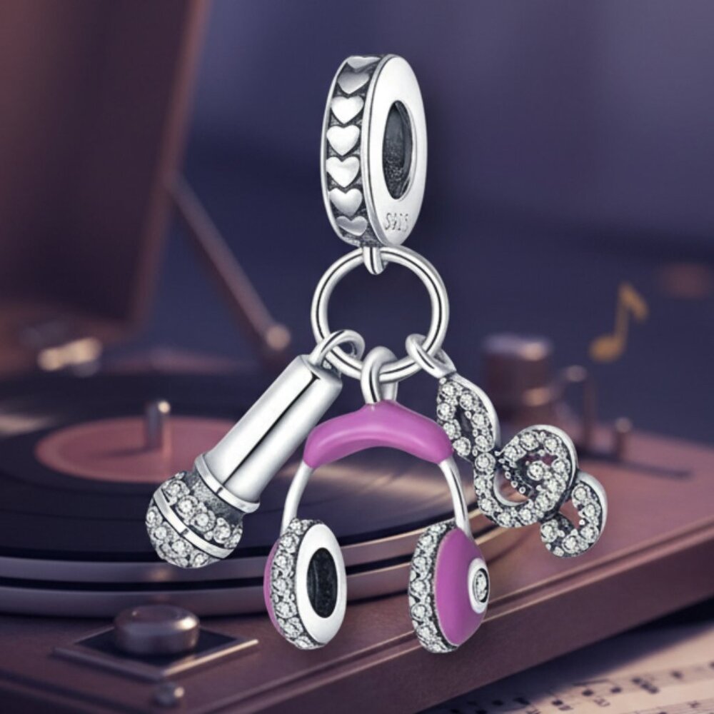Headphones music microphone Charm For Bracelet Ale S925.